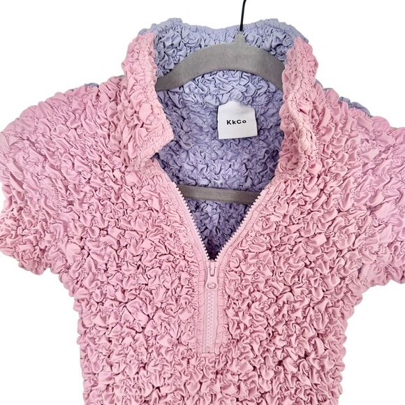 KkCo Split Popcorn Polo Shirt New Size XS Baby Tee Y2K - Picture 4 of 9